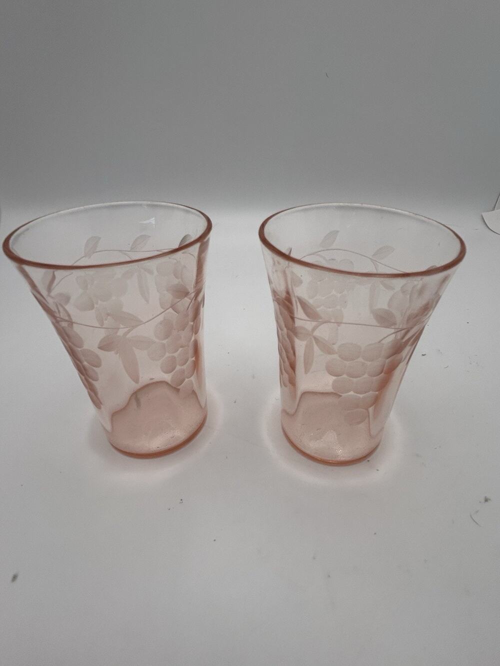 2 Engraved Vintage Pink Depression Shot Glasses.